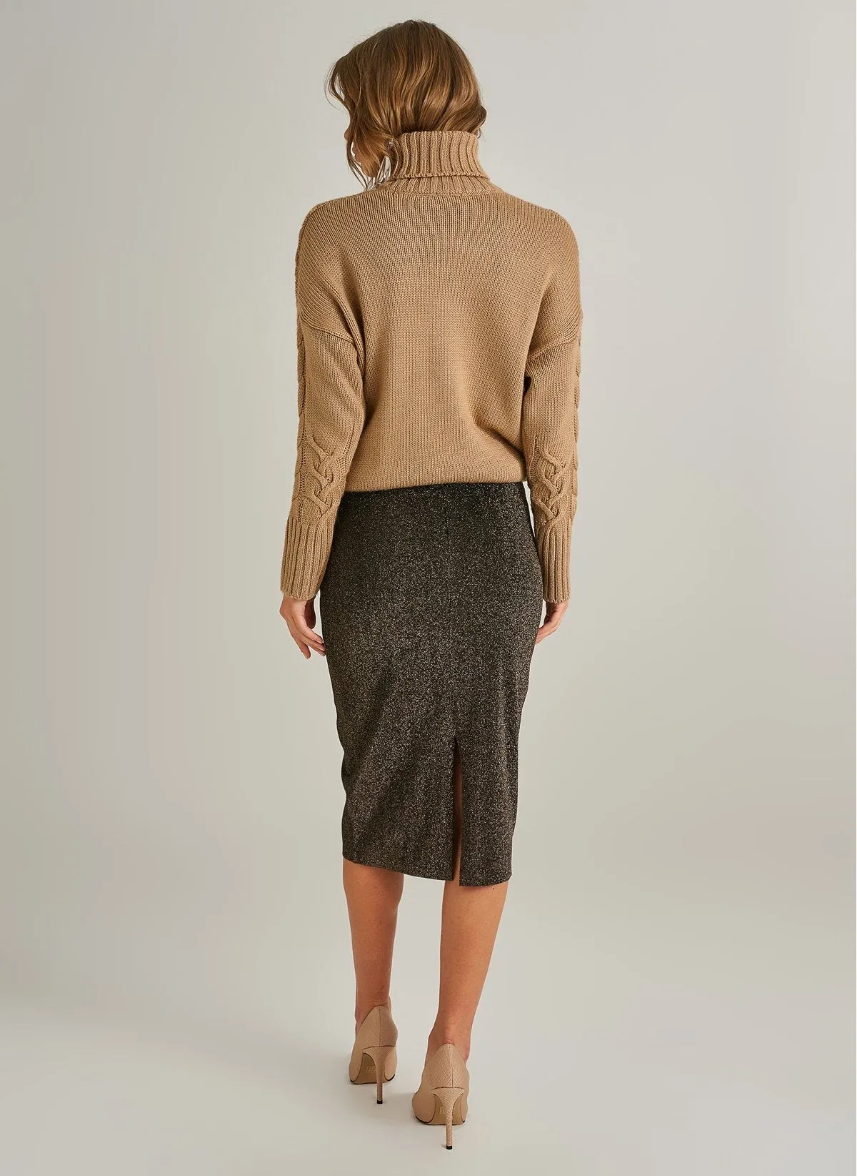 1023 Gold-Black Shimmer Pencil Skirt