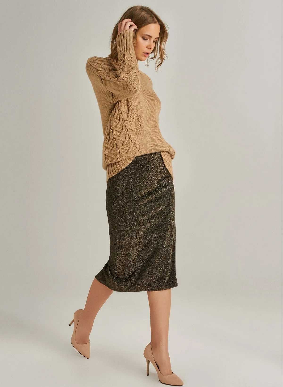 1023 Gold-Black Shimmer Pencil Skirt