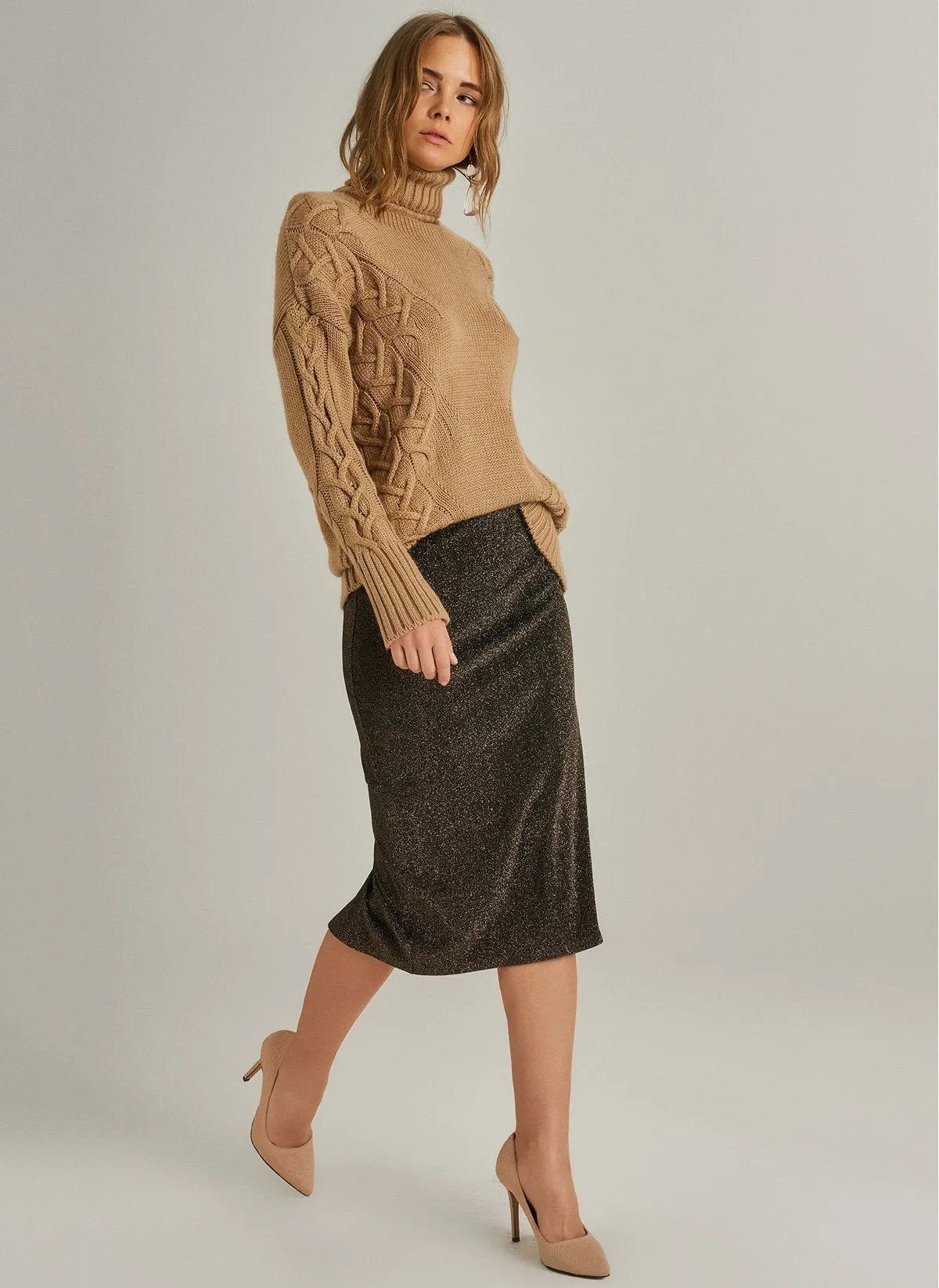 1023 Gold-Black Shimmer Pencil Skirt
