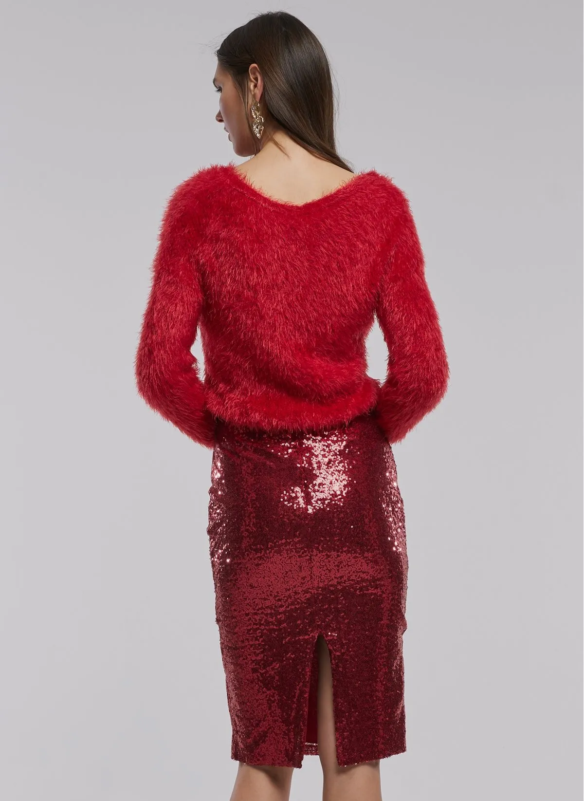 1045 Bordeaux Sequined Pencil Skirt