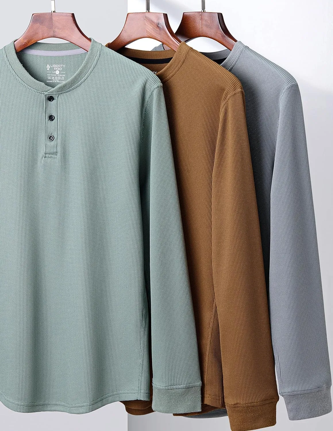 3 Pack Mens Waffle Henley Thermal Long Sleeve Shirts, Casual Fitted Fall Shirts for Men