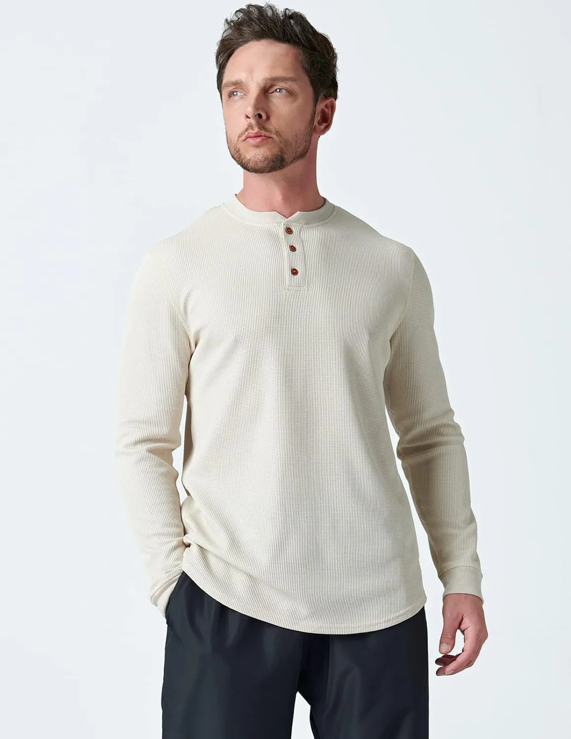 3 Pack Mens Waffle Henley Thermal Long Sleeve Shirts, Casual Fitted Fall Shirts for Men