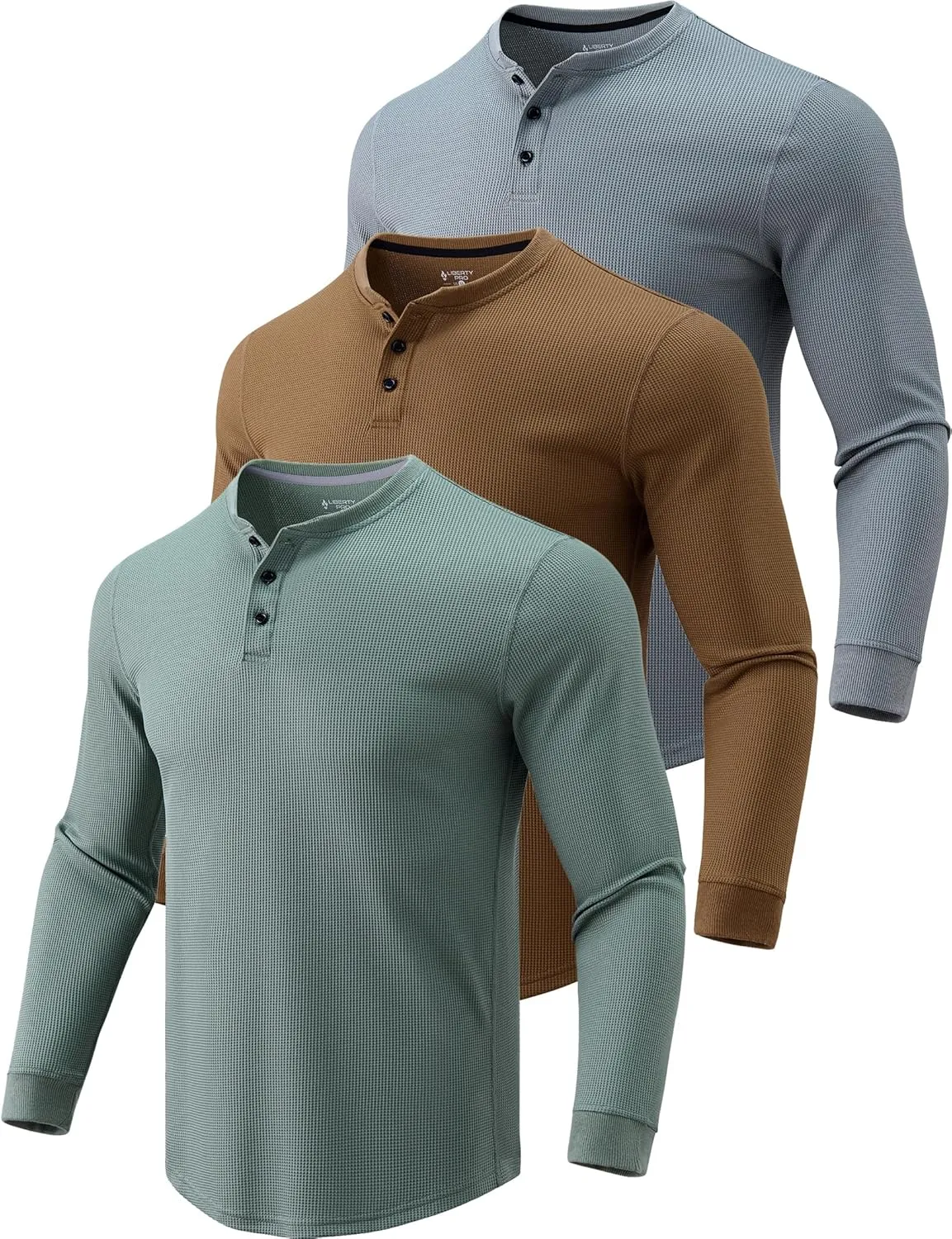 3 Pack Mens Waffle Henley Thermal Long Sleeve Shirts, Casual Fitted Fall Shirts for Men