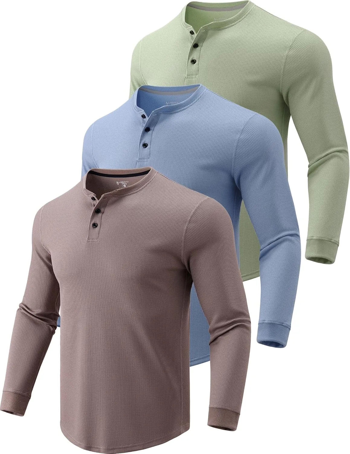 3 Pack Mens Waffle Henley Thermal Long Sleeve Shirts, Casual Fitted Fall Shirts for Men