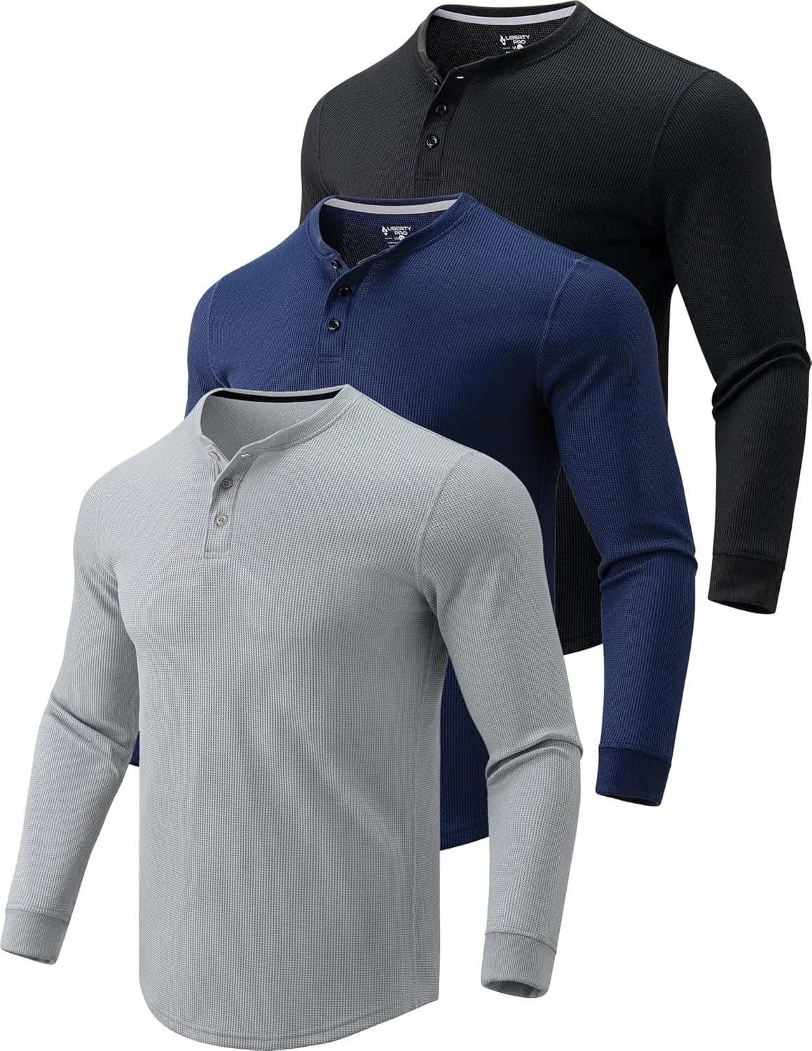 3 Pack Mens Waffle Henley Thermal Long Sleeve Shirts, Casual Fitted Fall Shirts for Men