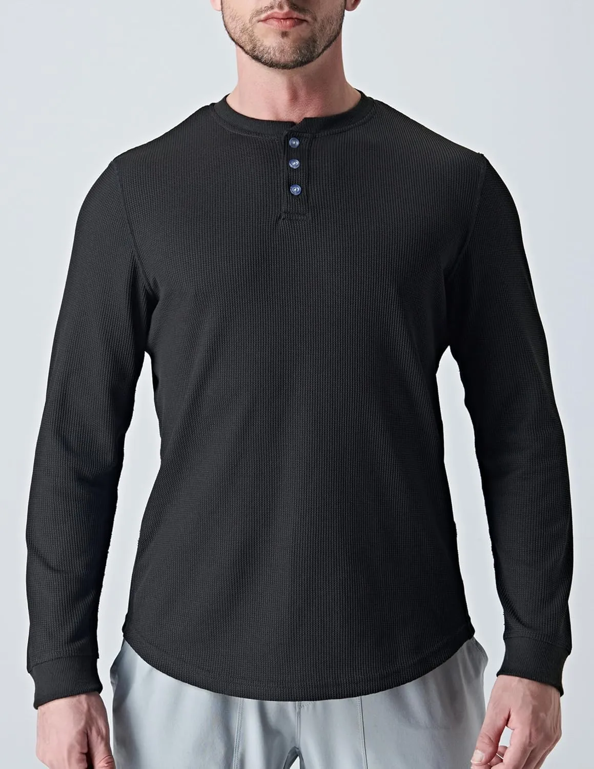 3 Pack Mens Waffle Henley Thermal Long Sleeve Shirts, Casual Fitted Fall Shirts for Men