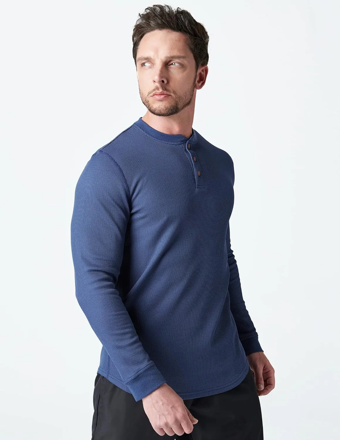 3 Pack Mens Waffle Henley Thermal Long Sleeve Shirts, Casual Fitted Fall Shirts for Men