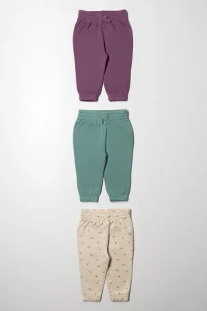 3 Pack Track Pants Purple, Green And Cream