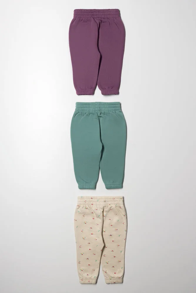 3 Pack Track Pants Purple, Green And Cream