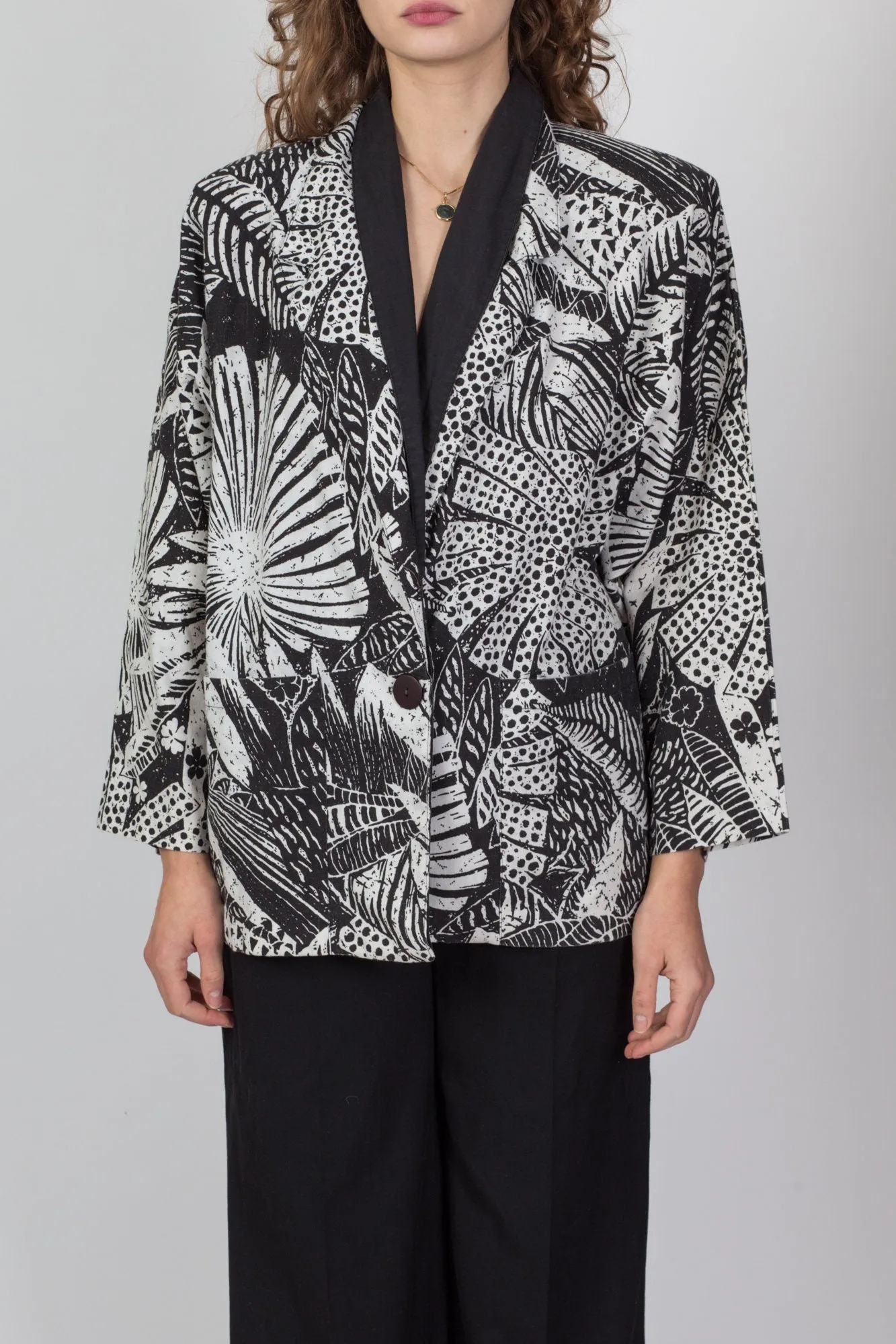 80s Two Tone Tropical Floral Blazer Jacket - One Size