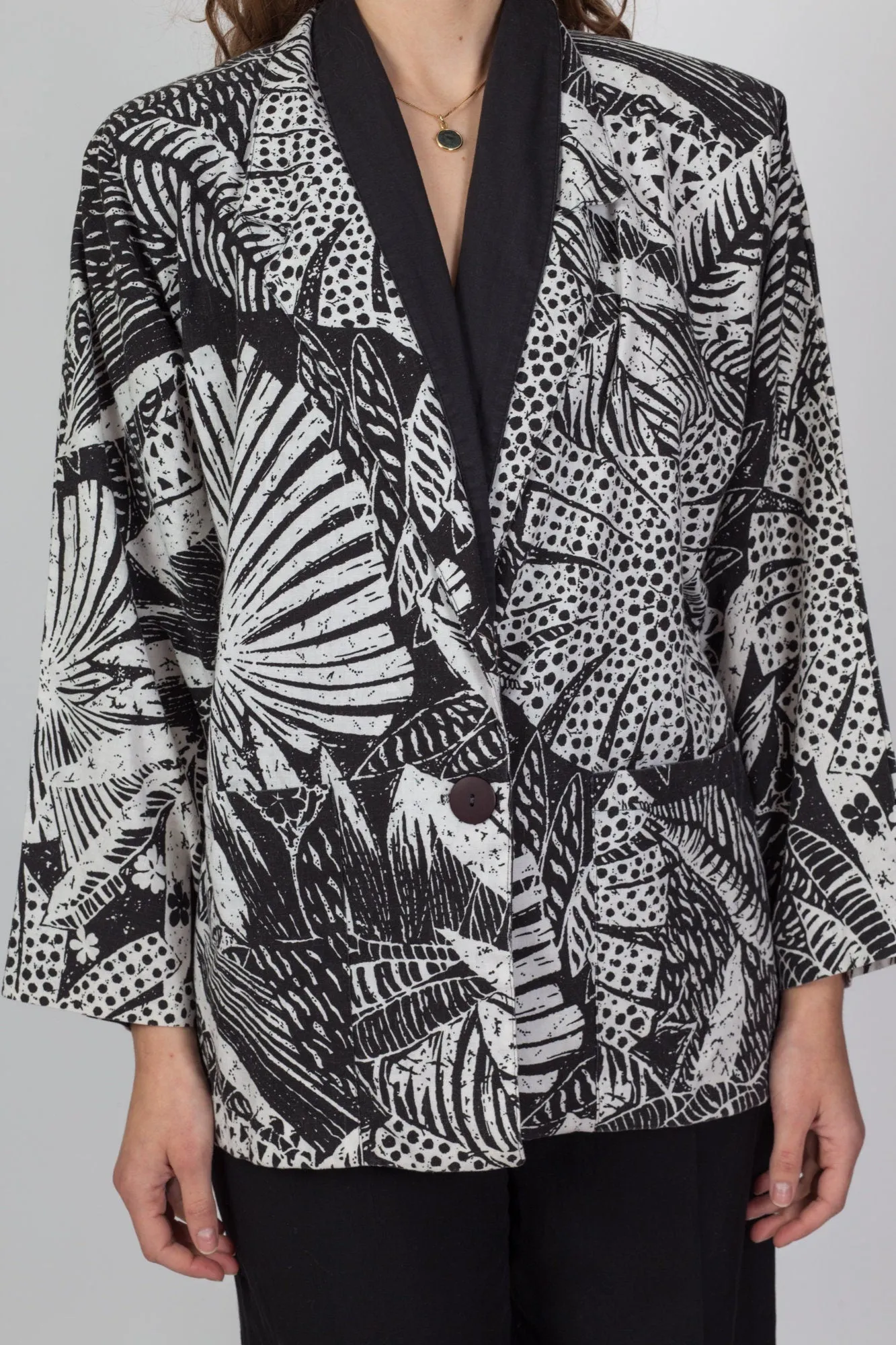80s Two Tone Tropical Floral Blazer Jacket - One Size