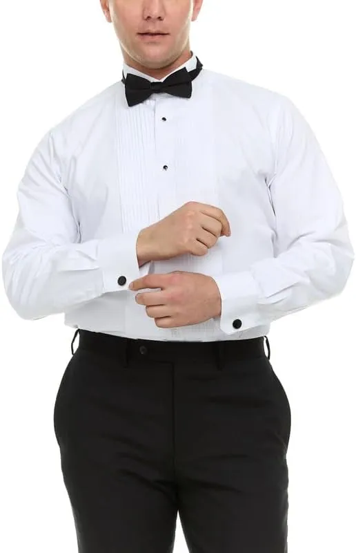 Adam Baker Men's Slim Fit Convertible Cuff Cotton-Blend Laydown & Wingtip Collar Tuxedo Shirt - Cufflinks & Bow Tie Included