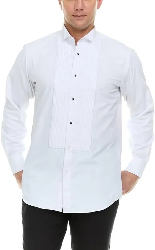 Adam Baker Men's Slim Fit Convertible Cuff Cotton-Blend Laydown & Wingtip Collar Tuxedo Shirt - Cufflinks & Bow Tie Included