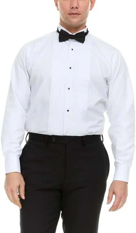 Adam Baker Men's Slim Fit Convertible Cuff Cotton-Blend Laydown & Wingtip Collar Tuxedo Shirt - Cufflinks & Bow Tie Included