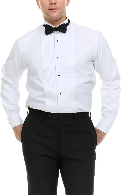 Adam Baker Men's Slim Fit Convertible Cuff Cotton-Blend Laydown & Wingtip Collar Tuxedo Shirt - Cufflinks & Bow Tie Included