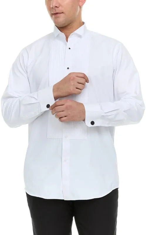 Adam Baker Men's Slim Fit Convertible Cuff Cotton-Blend Laydown & Wingtip Collar Tuxedo Shirt - Cufflinks & Bow Tie Included