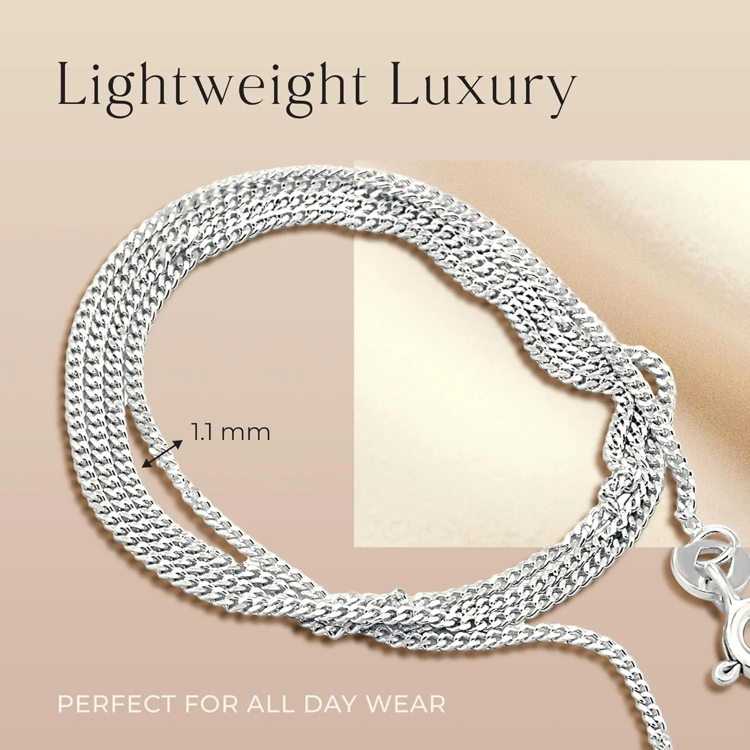 Aeon Jewelry 925 Sterling Silver Necklace - 1mm Diamond Cut Curb Chain Necklace | Choose from 16" -30" Chain | For Layered Looks, Gifts or Pendant Replacements | With Polishing Cloth & Pouch Bag