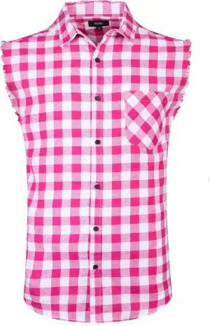 AVANZADA Men's Button Down Sleeveless Plaid Shirt Casual Flannel Plus Size Vest Western Shirts