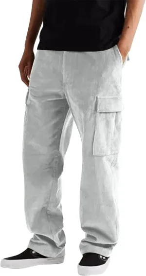 Baggy Cargo Pants Men Big and Tall Relaxed Fit Casual Corduroy Pants Autumn and Winter Solid Straight Athletic Sweatpants
