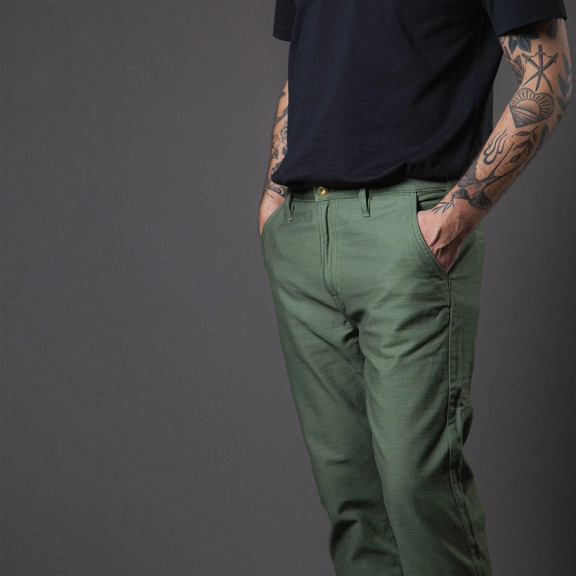 BC-01 TAPERED CHINO 10 oz. army green military twill