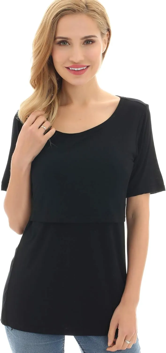Bearsland Women's 3 Packs Maternity Nursing Tops Short Sleeve Breastfeeding Shirts