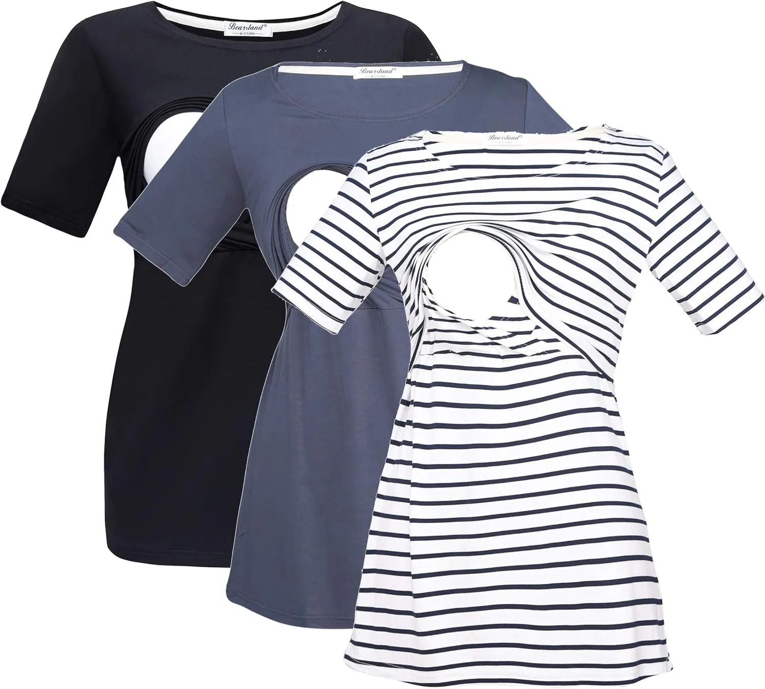 Bearsland Women's 3 Packs Maternity Nursing Tops Short Sleeve Breastfeeding Shirts
