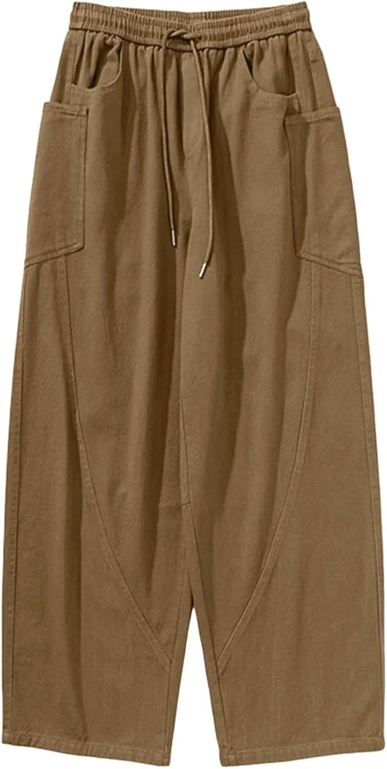 Big and Tall Cargo Pants for Men Relaxed Fit Elastic Waist Straight Wide Leg Sweatpants Lightweight Casual Jogging Trousers