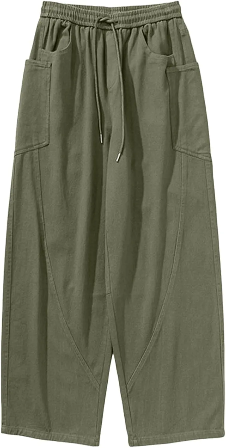 Big and Tall Cargo Pants for Men Relaxed Fit Elastic Waist Straight Wide Leg Sweatpants Lightweight Casual Jogging Trousers