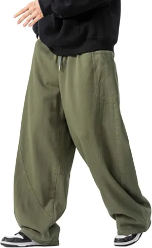 Big and Tall Cargo Pants for Men Relaxed Fit Elastic Waist Straight Wide Leg Sweatpants Lightweight Casual Jogging Trousers
