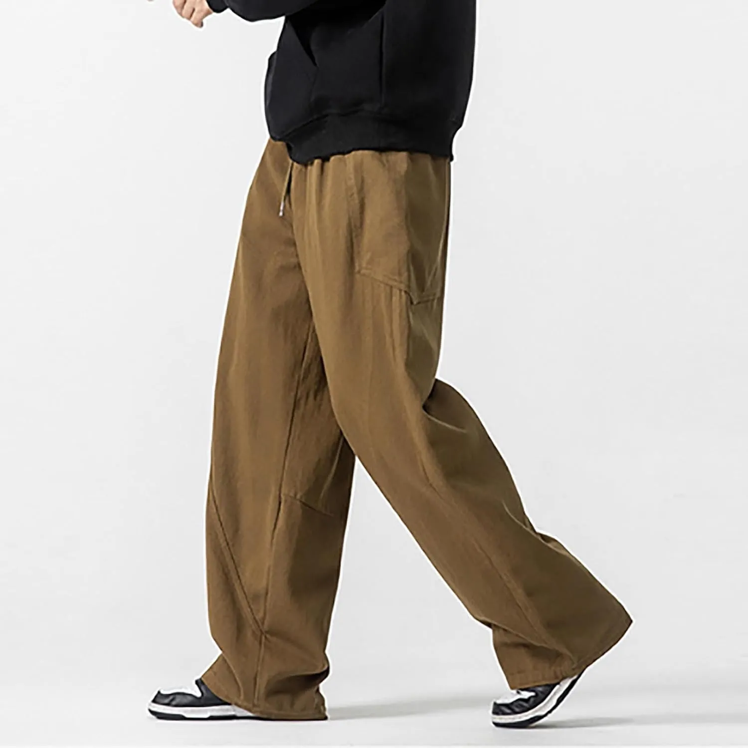 Big and Tall Cargo Pants for Men Relaxed Fit Elastic Waist Straight Wide Leg Sweatpants Lightweight Casual Jogging Trousers