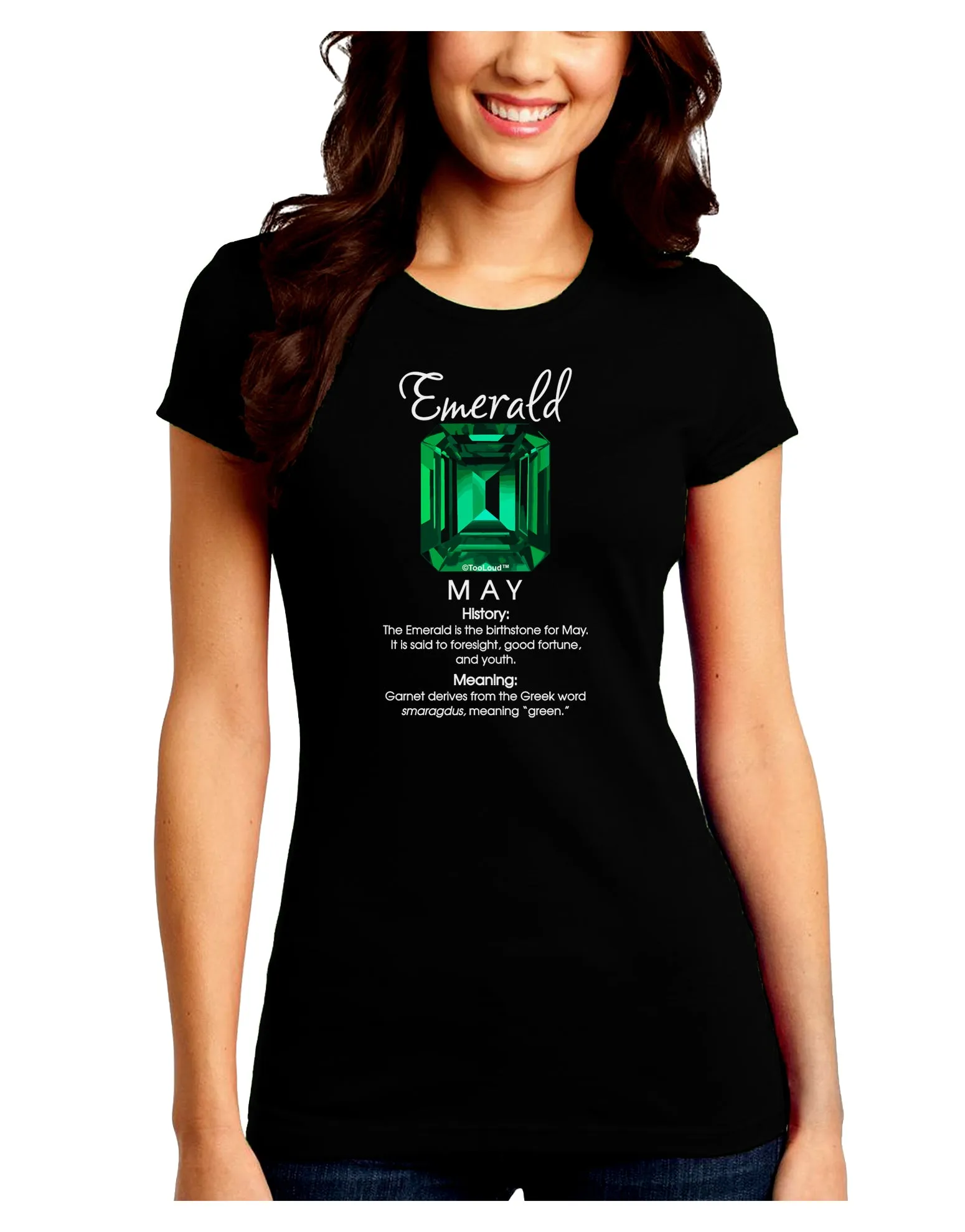 Birthstone Emerald Juniors Petite Crew Dark T-Shirt