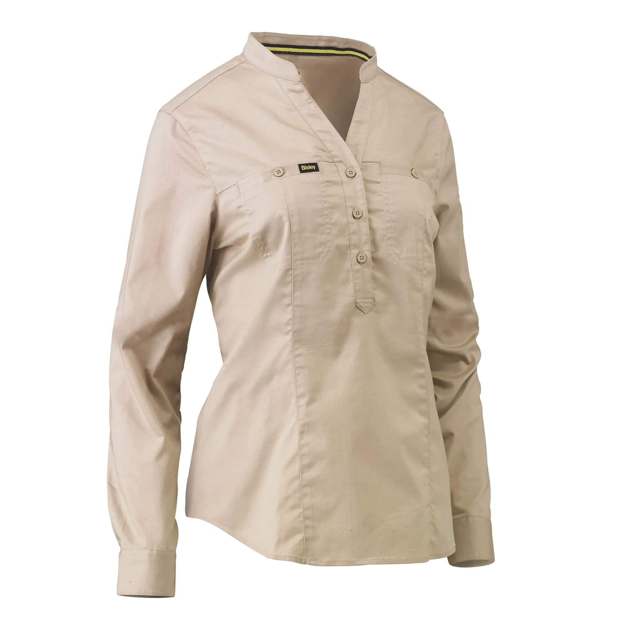 Bisley WOMEN'S STRETCH V-NECK CLOSED FRONT SHIRT 155GSM