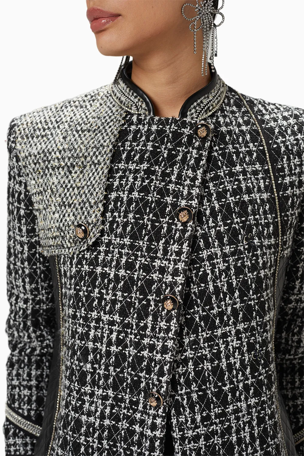 Black & White Tweed Biker Jacket