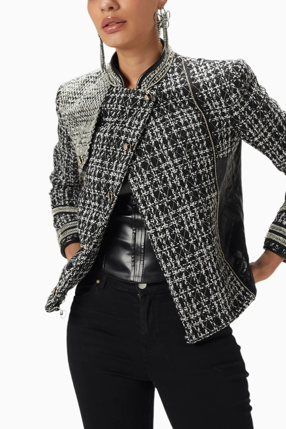 Black & White Tweed Biker Jacket