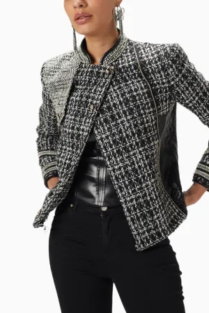 Black & White Tweed Biker Jacket