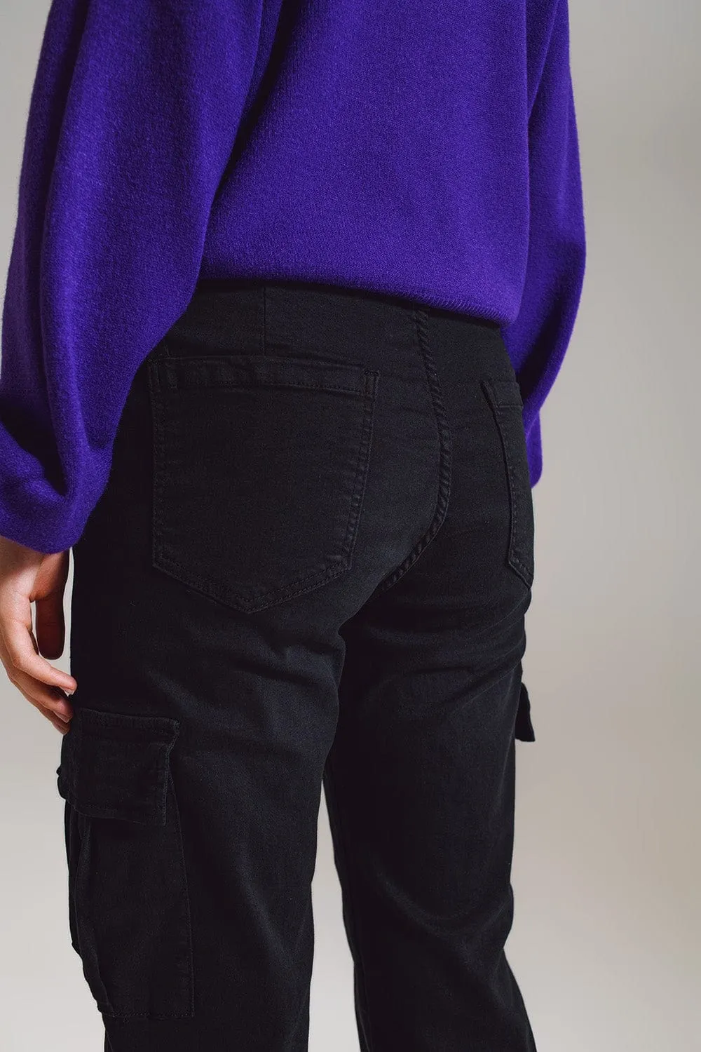 Black Cargo Pants With Elasticated Waist And Hem