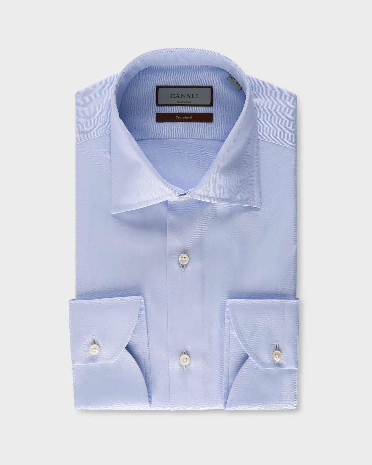 Blue Herringbone Sea Island Cotton Shirts