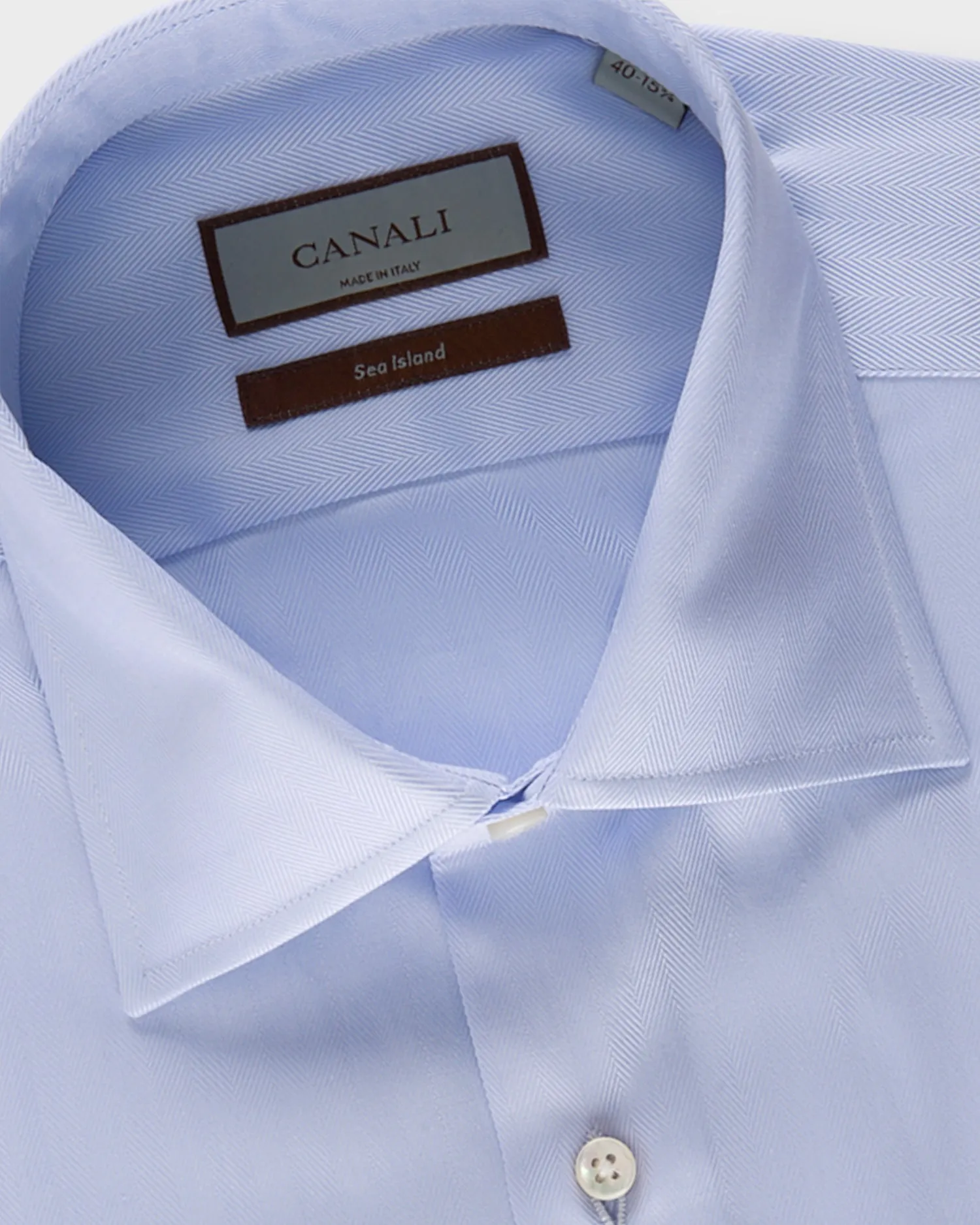Blue Herringbone Sea Island Cotton Shirts