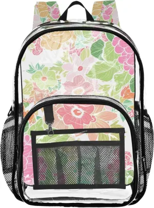 Boys Backpacks for Girls Vibrant Floral Flowers Spring Travel Clear Backpack Floral Plastic Transparent Bookbag