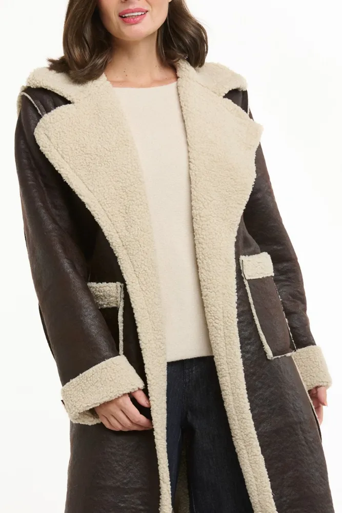 Brown Shearling Lined Faux Coat