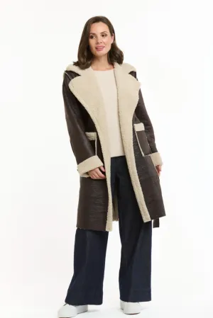 Brown Shearling Lined Faux Coat