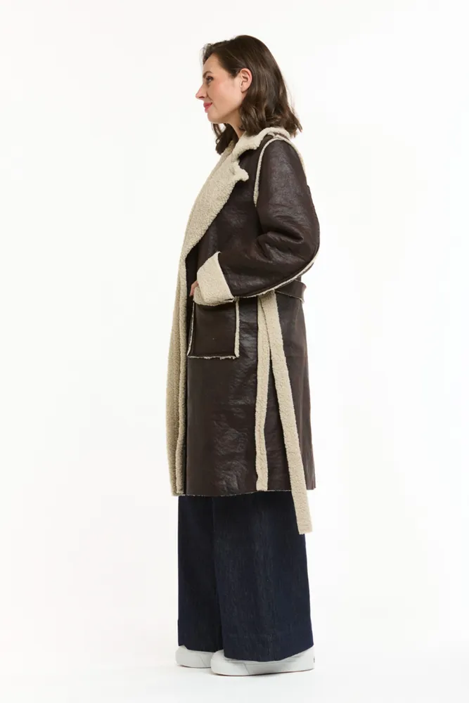 Brown Shearling Lined Faux Coat
