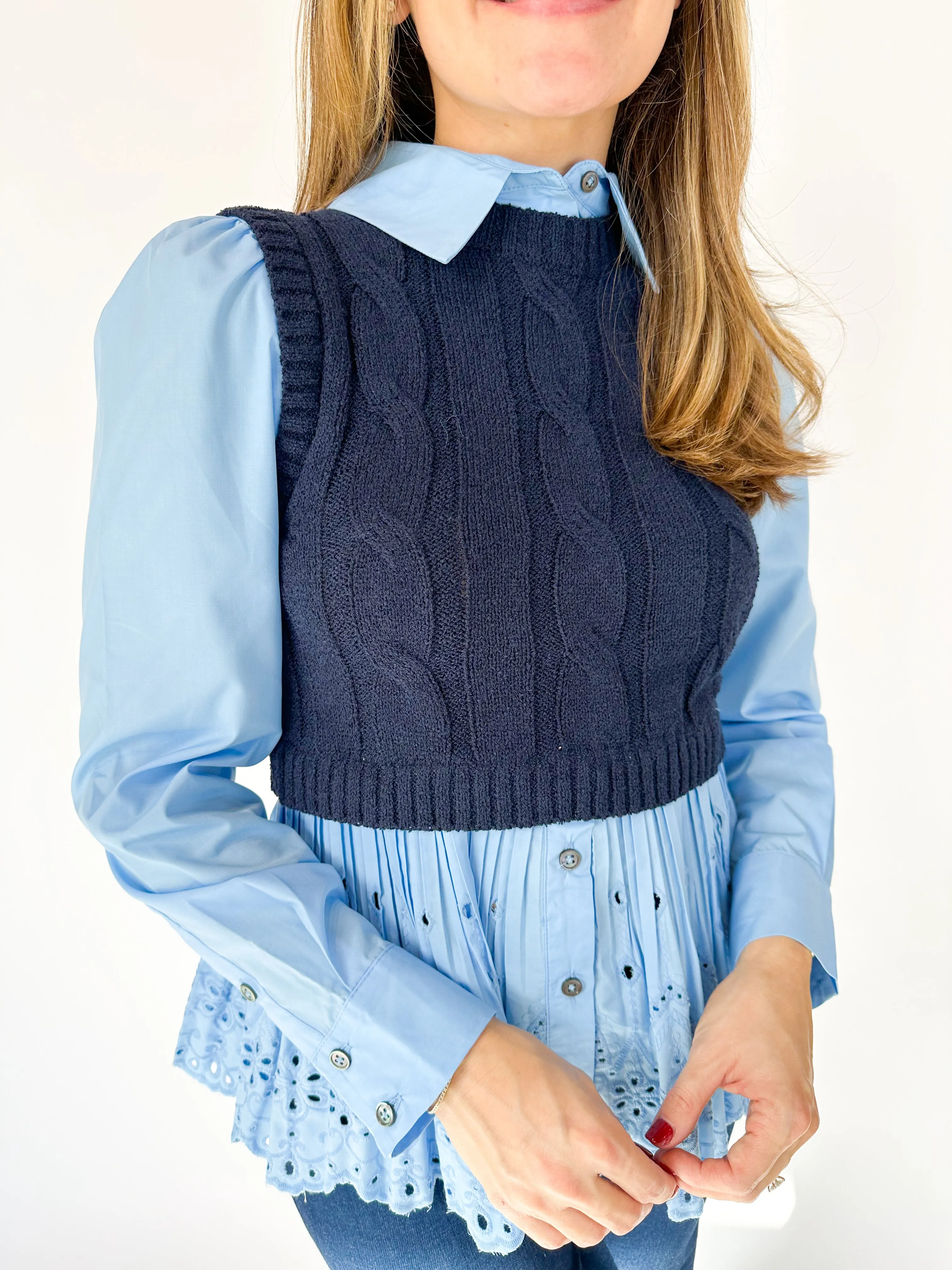 Button Up Sweater Combo Top