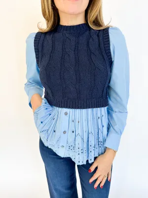 Button Up Sweater Combo Top