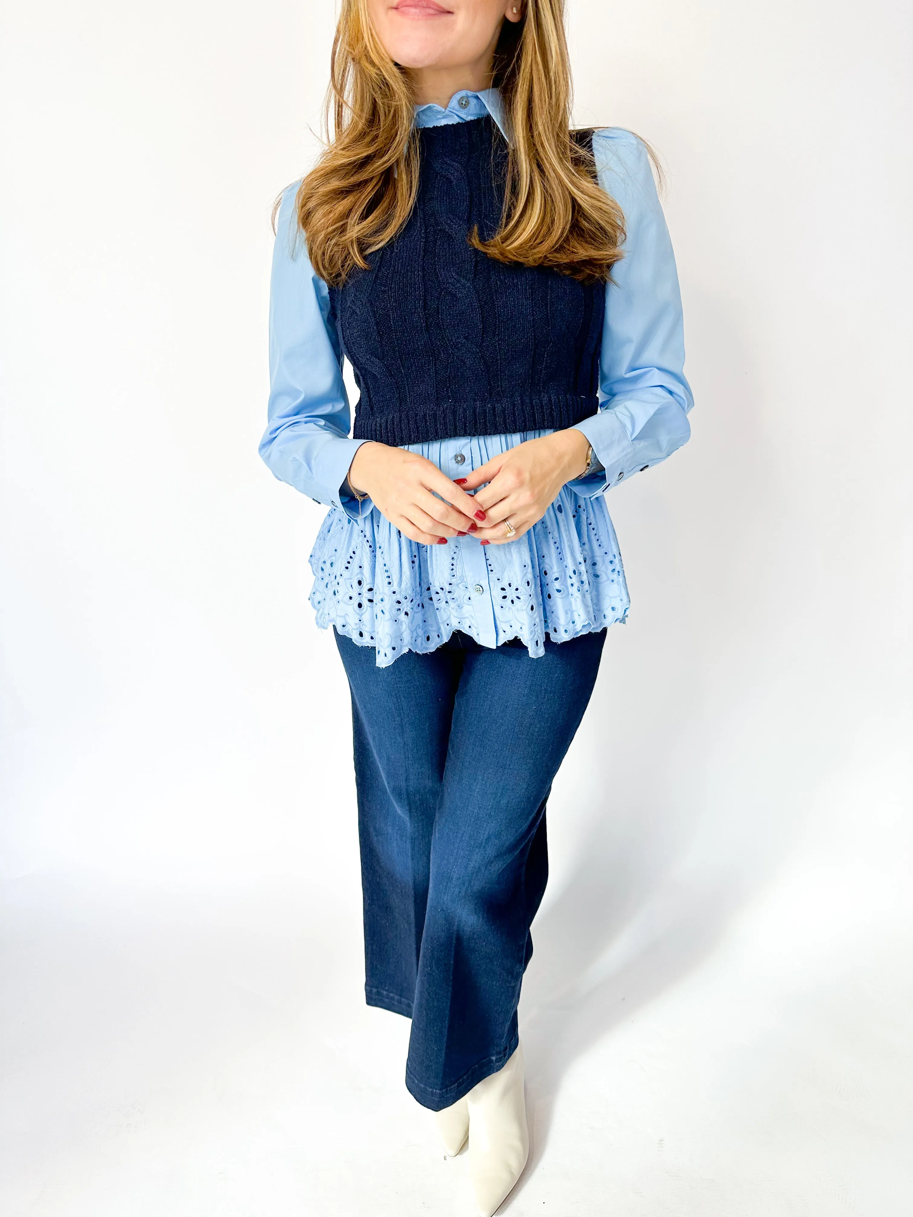 Button Up Sweater Combo Top
