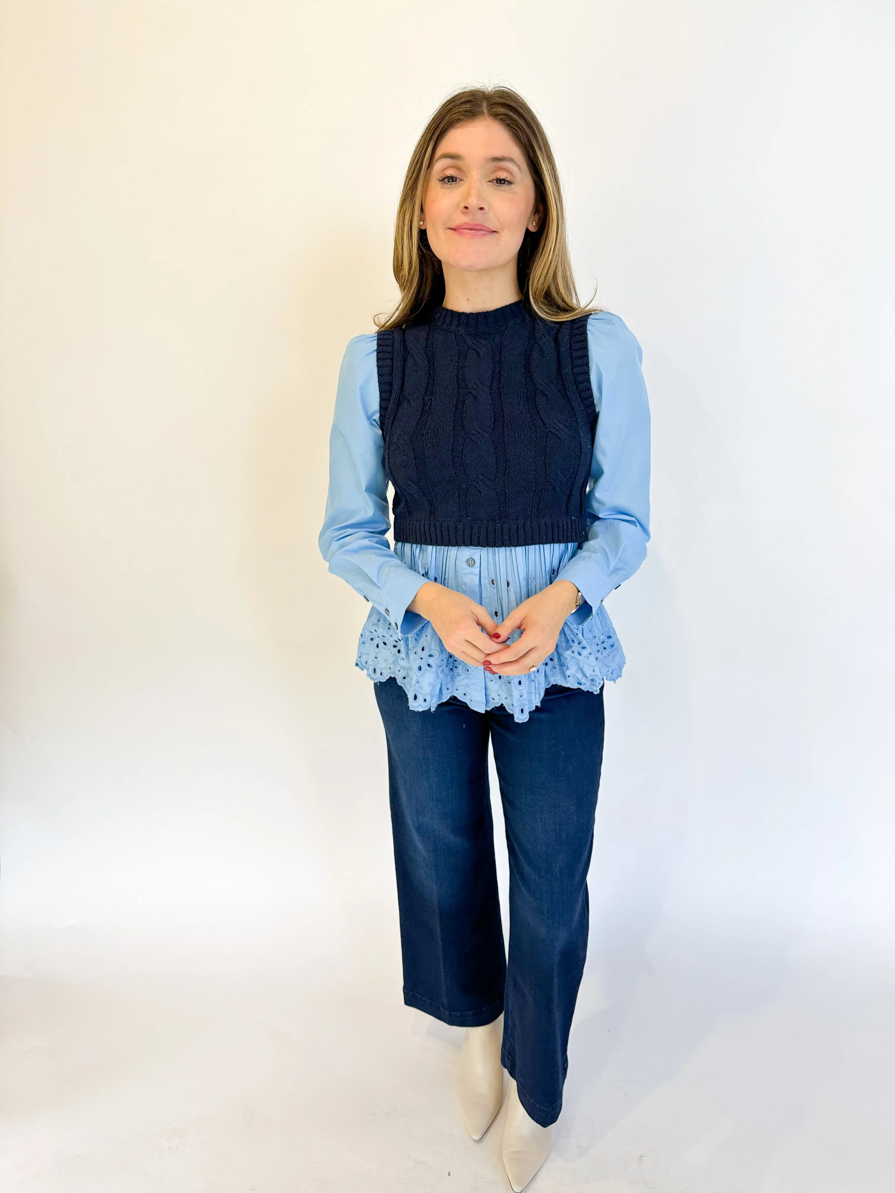 Button Up Sweater Combo Top