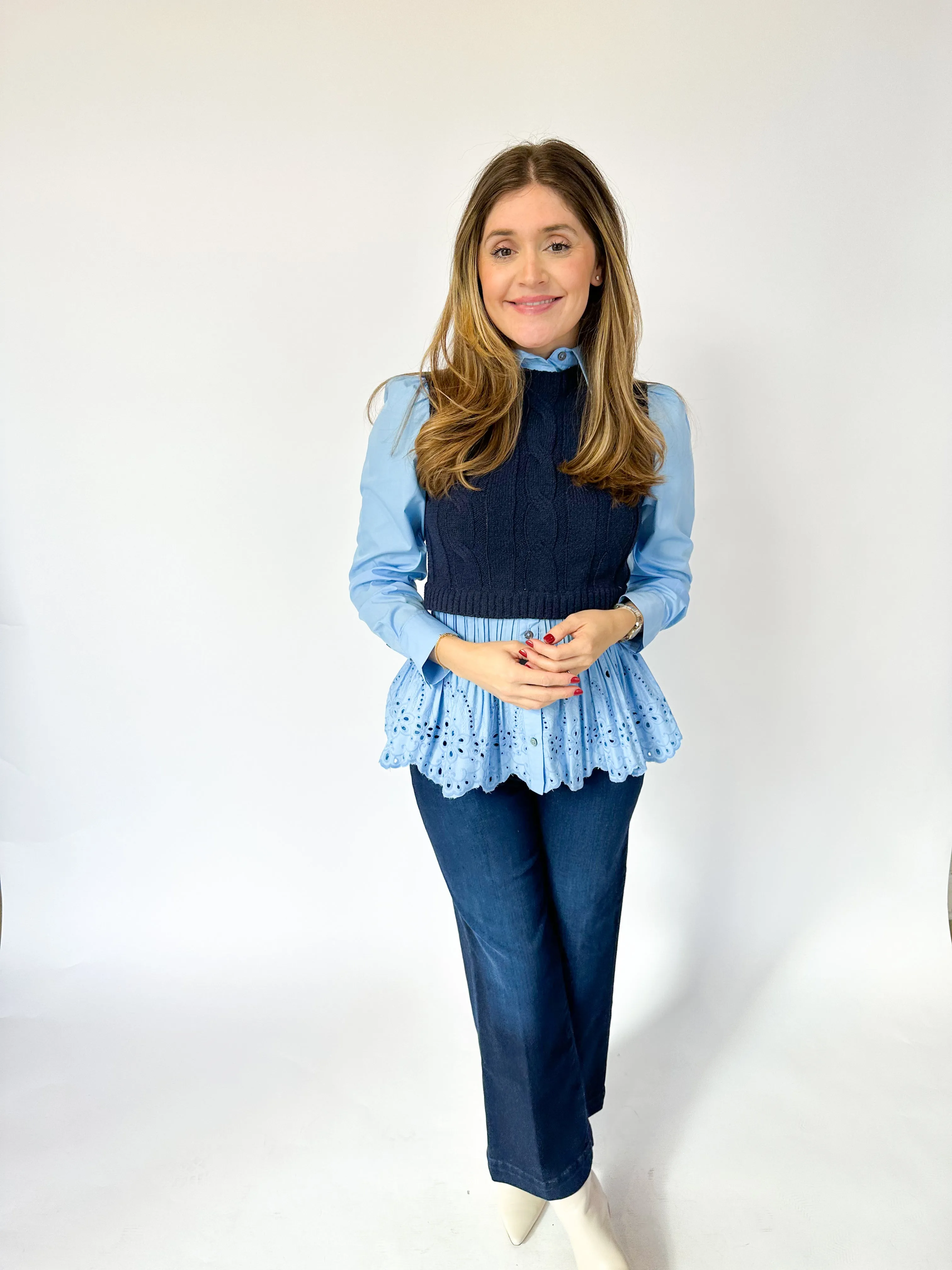 Button Up Sweater Combo Top