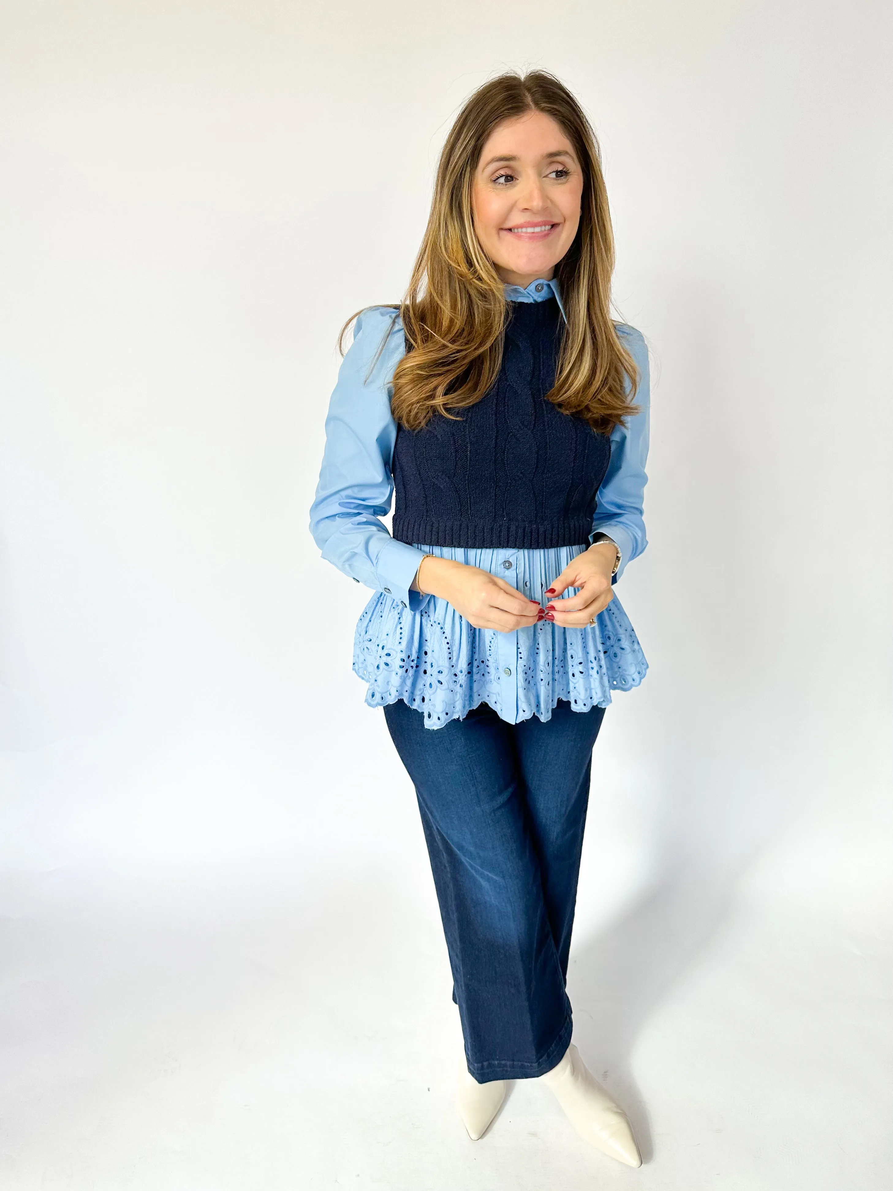 Button Up Sweater Combo Top