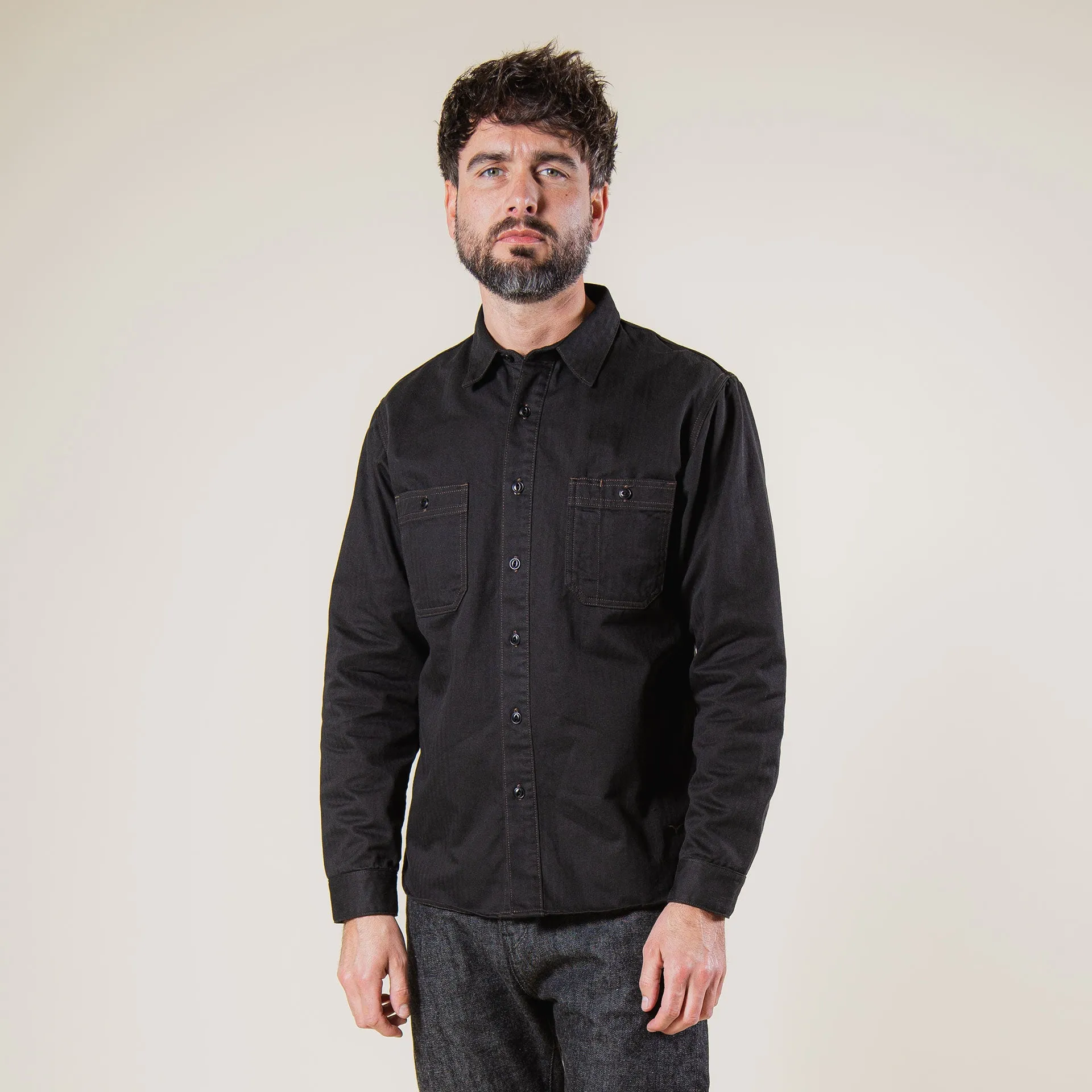 BWS-02 UTILITY SHIRT 8 oz. black herringbone