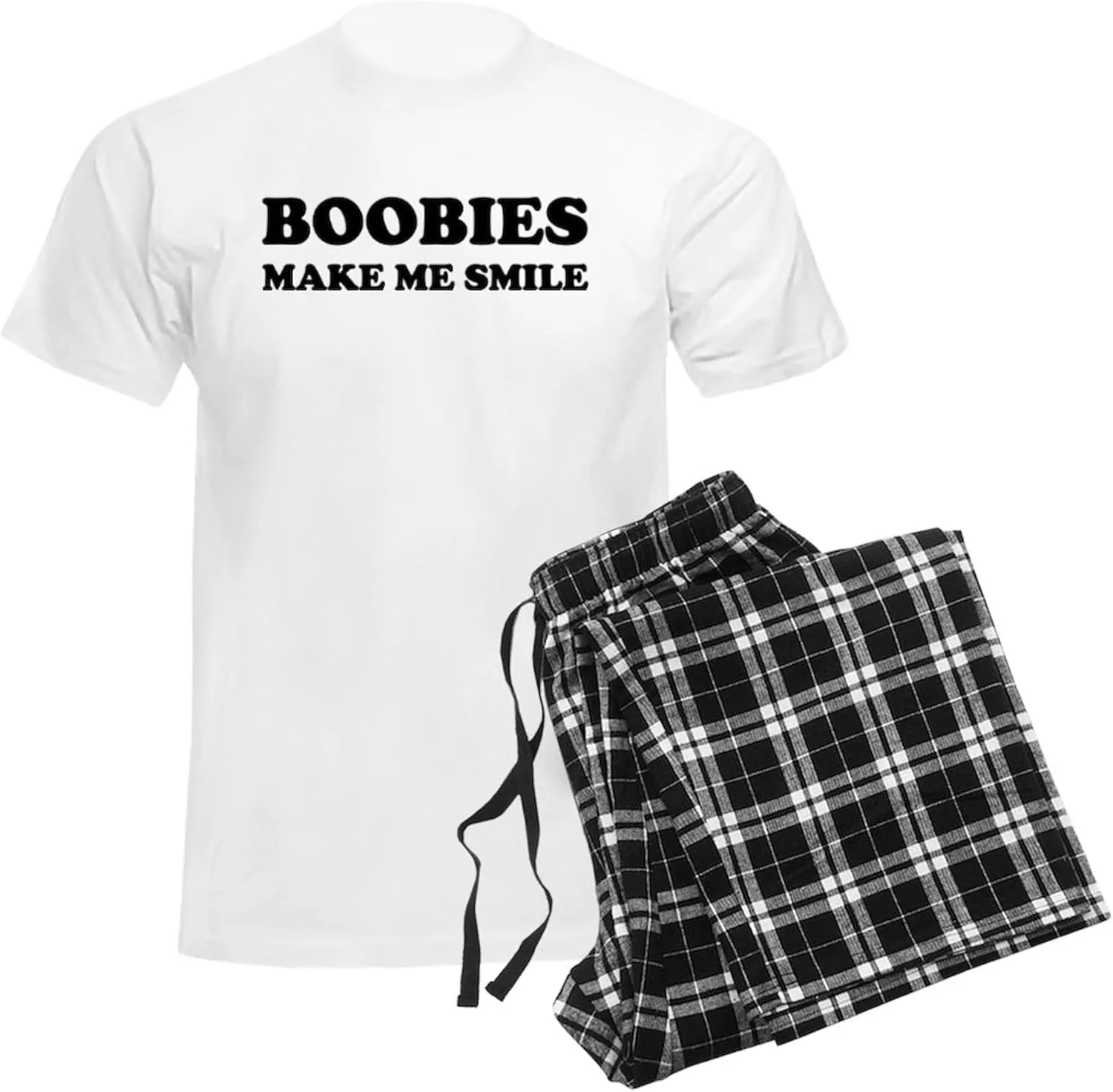 CafePress Boobies make me smile Men's Light Pajamas Men's Novelty Light Pajama Set, Comfortable PJ Sleepwear